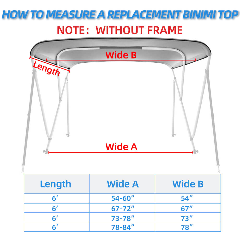 Zenicham 600D 3 Bow  Bimini Top For Boat 6 Sizes(without frame)