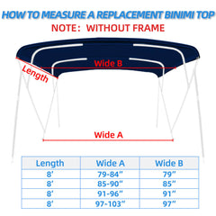 Zenicham 600D 4 Bow Bimini Top For Boat 8 Sizes(without frame)