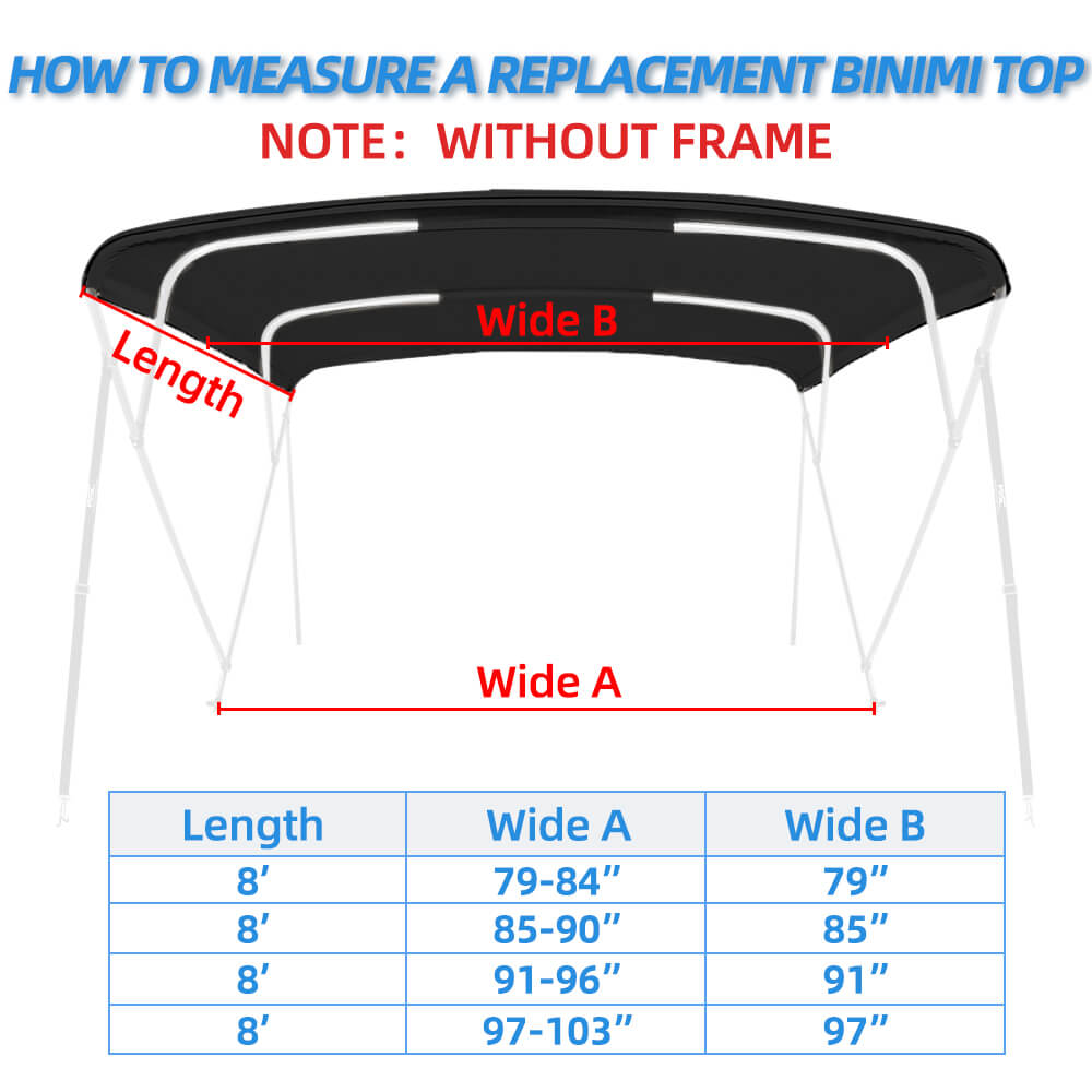 Zenicham 600D 4 Bow Bimini Top For Boat 8 Sizes(without frame)