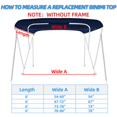 Zenicham 600D 3 Bow  Bimini Top For Boat 6 Sizes(without frame)