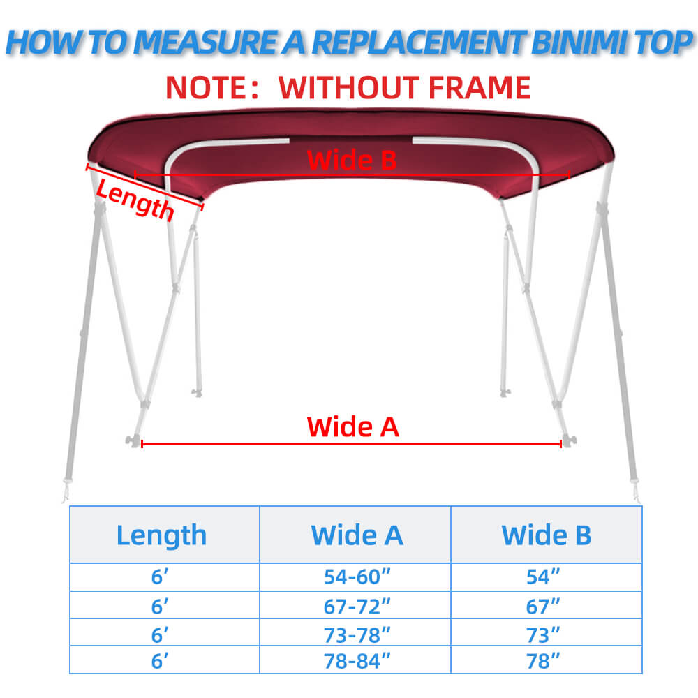 Zenicham 600D 3 Bow  Bimini Top For Boat 6 Sizes(without frame)