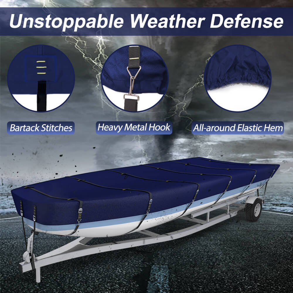 900D Marine Grade Fade and Tear Resistant Trailerable Jon Boat，Heavy-Duty Waterproof and UV Protection Jon Boat Cover with Windproof Metal Buckle Straps