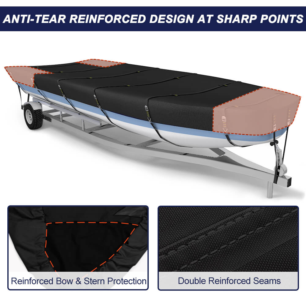 900D Marine Grade Fade and Tear Resistant Trailerable Jon Boat，Heavy-Duty Waterproof and UV Protection Jon Boat Cover with Windproof Metal Buckle Straps