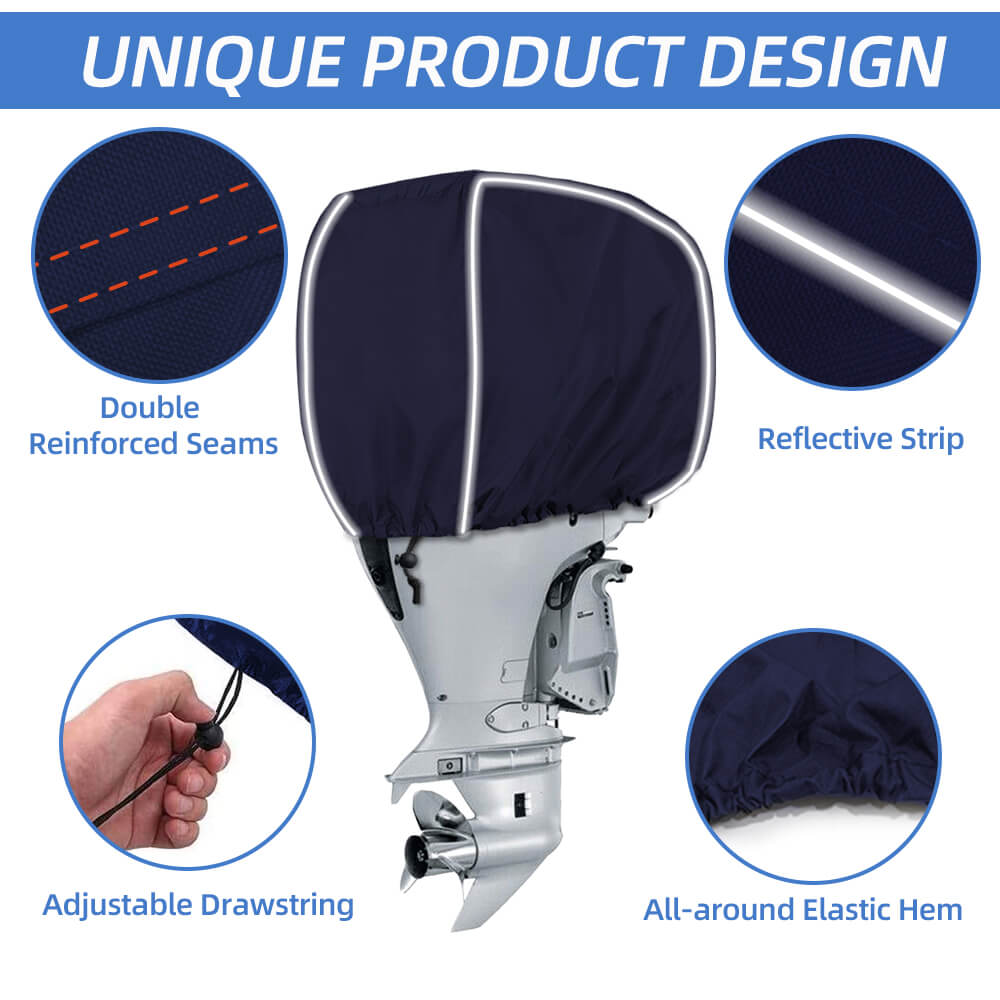Zenicham Outboard Motor Cover,600D Waterproof and UV-Proof Trailerable Boat Motor Cover,Outboard Engine Cover with Reflective Strips and Adjustable Strap