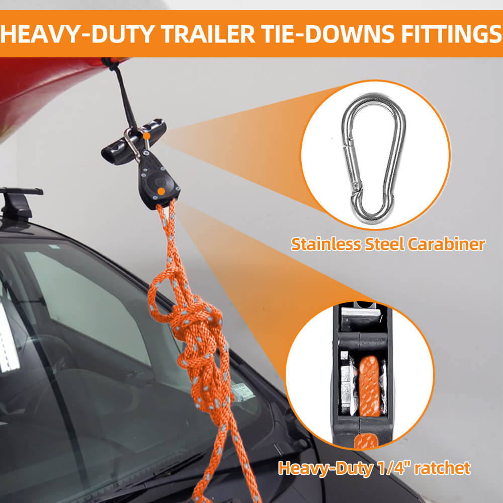 Zenicham Kayak and Canoe Bow and Stern Adjustable Heavy Duty Rope Tie Downs