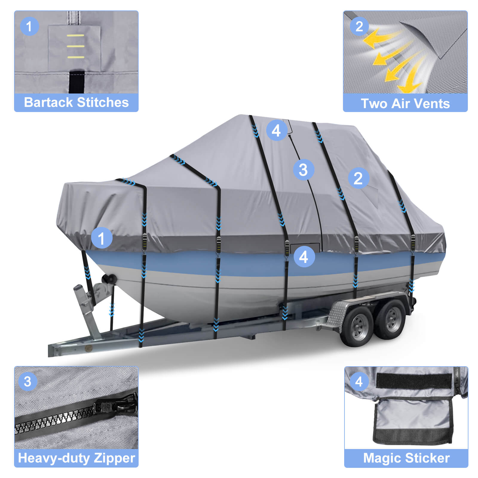 Zenicham 900D T Top Boat Cover - Heavy Duty Boat Cover, Waterproof T Top Hard Top Boat Cover