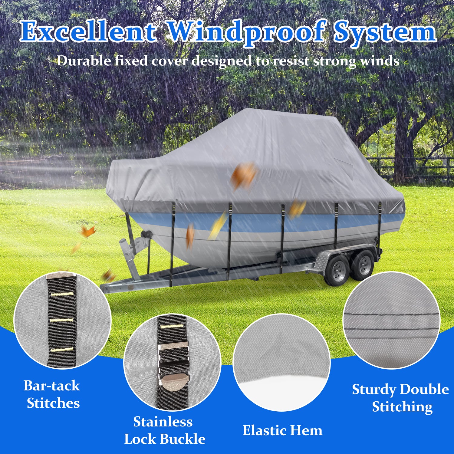 Boat Cover Waterproof 900D Marine Grade, Center Console Boat Covers with Heavy Duty Buckle, T Top Boat Cover UV Resistant with Storage Bag