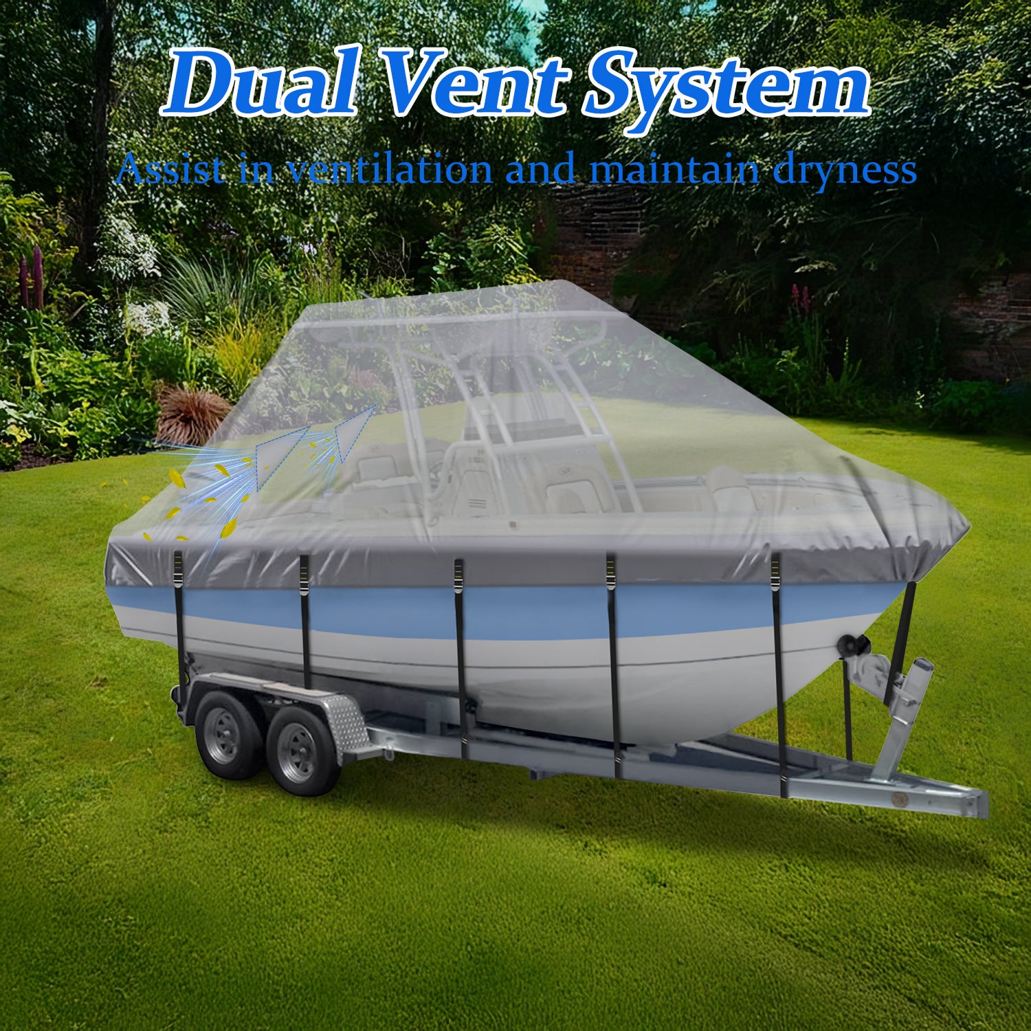 Boat Cover Waterproof 900D Marine Grade, Center Console Boat Covers with Heavy Duty Buckle, T Top Boat Cover UV Resistant with Storage Bag