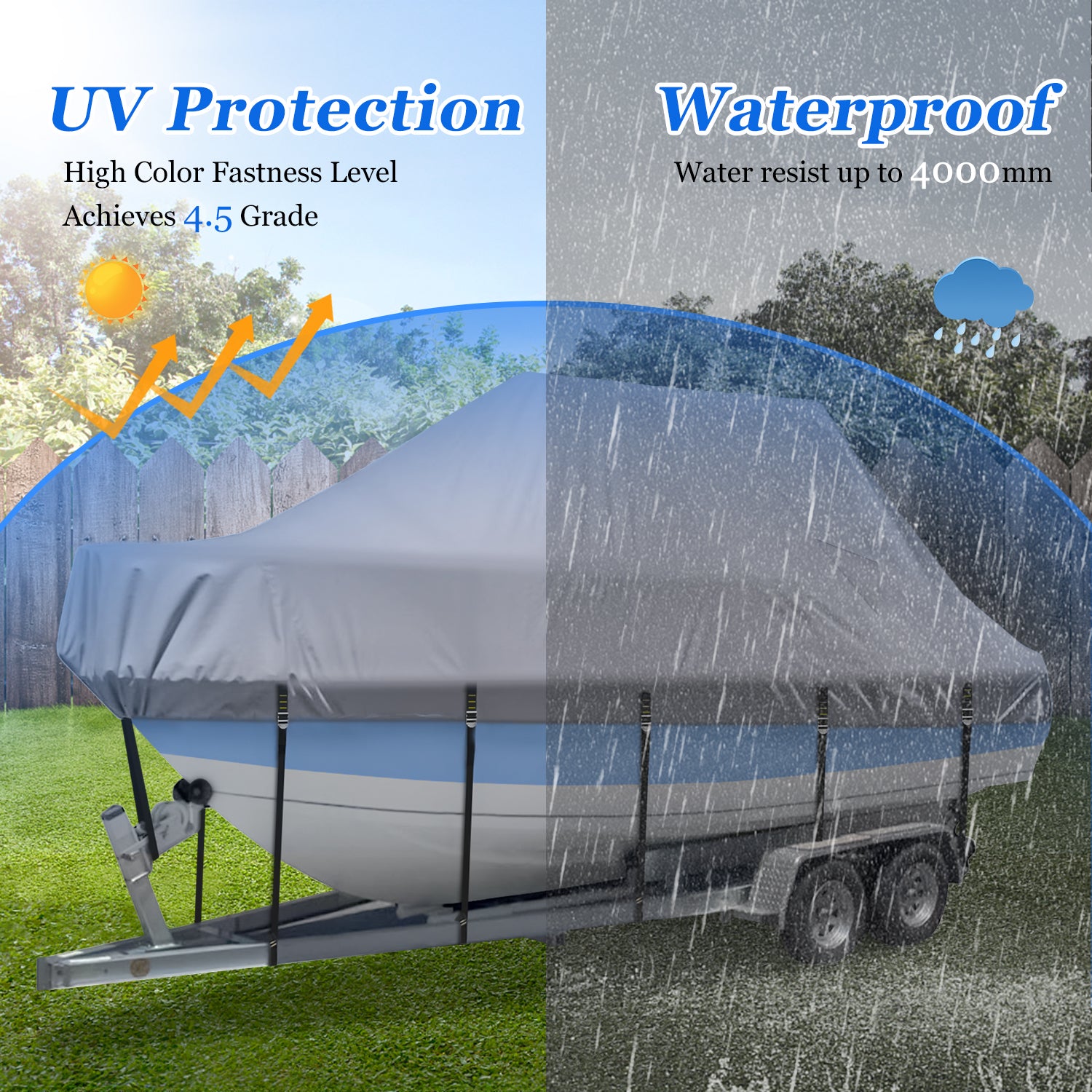 Boat Cover Waterproof 900D Marine Grade, Center Console Boat Covers with Heavy Duty Buckle, T Top Boat Cover UV Resistant with Storage Bag