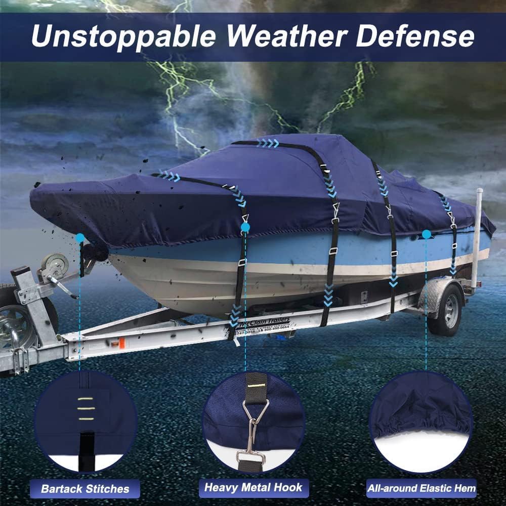 Zenicham 900D Boat Cover Fits V-Hull Boat,Tri-Hull Boat,Runabout Boat,Navy Boat